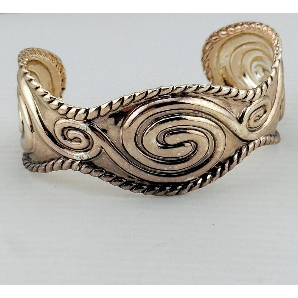 Vintage Premier Designs Silvertone Cuff Bracelet Swirl & Rope Pattern. Retired.